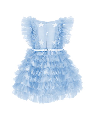 Monnalisa Star-print Tulle Dress In Light Blue