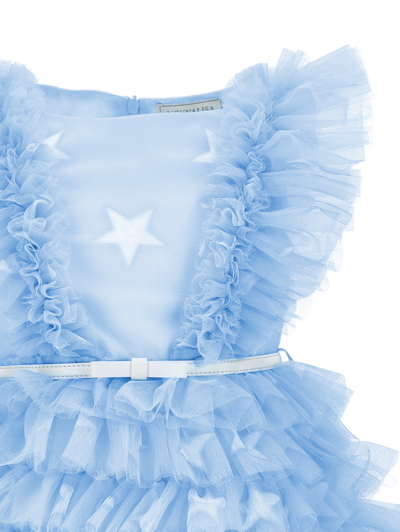 Monnalisa Star-print Tulle Dress In Light Blue
