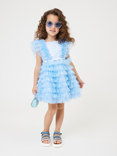 Monnalisa Star-print Tulle Dress In Light Blue