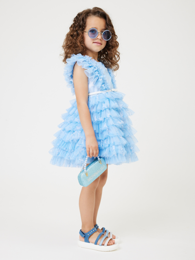 Monnalisa Star-print Tulle Dress In Light Blue