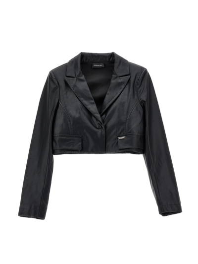 Shop Monnalisa Coated Fabric Spencer Jacket In Black