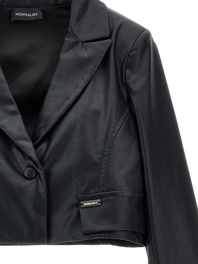 Monnalisa Coated Fabric Spencer Jacket In Black