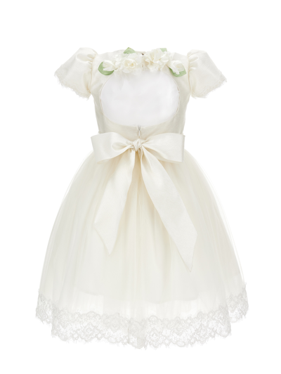 Monnalisa Lace And Mikado Dress In Cream