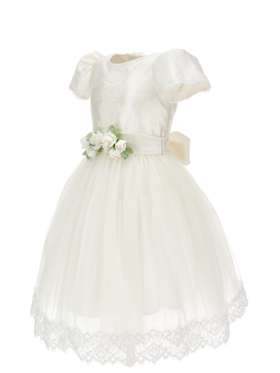 Monnalisa Lace And Mikado Dress In Cream