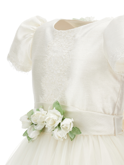 Monnalisa Lace And Mikado Dress In Cream