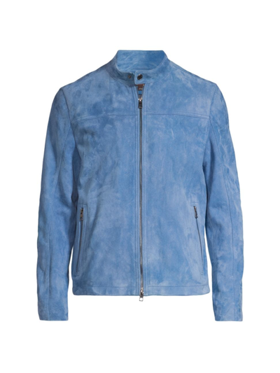 Shop Michael Kors Men's Suede Racer Jacket In Blueberry