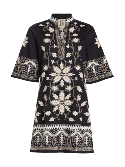 Shop Figue Women's Lynne Floral Embroidered Cotton Dress In Black