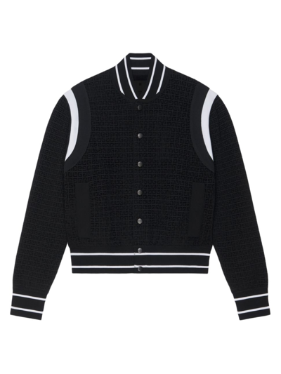 Shop Givenchy Men's Varsity Jacket In 4g Knit With Velvet Effect In Black