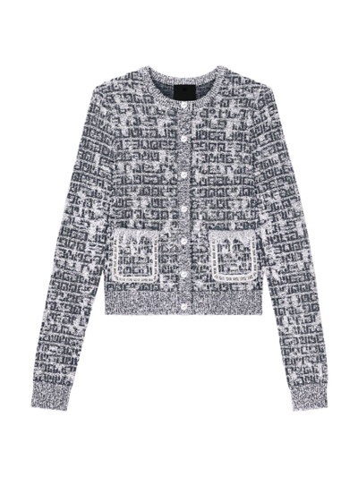Shop Givenchy Women's Cardigan In 4g Tweed With Chains Detail In Black White