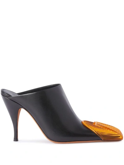 Shop Off-white Women Lunar Leather Mules In Black/orange