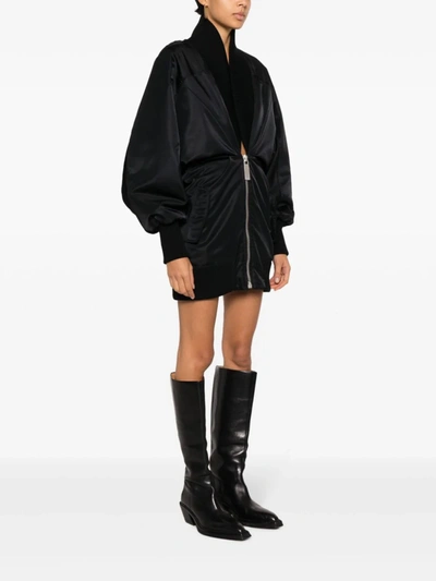 Shop Off-white Women Puff-sleeve Zipped Mini Dress In Black