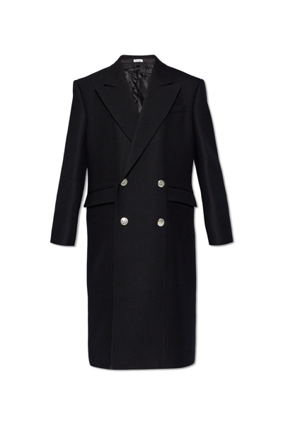 Shop Alexander Mcqueen Double Breasted Long Sleeved Coat In Black