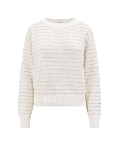 Shop Brunello Cucinelli Striped Crewneck Sweater In White