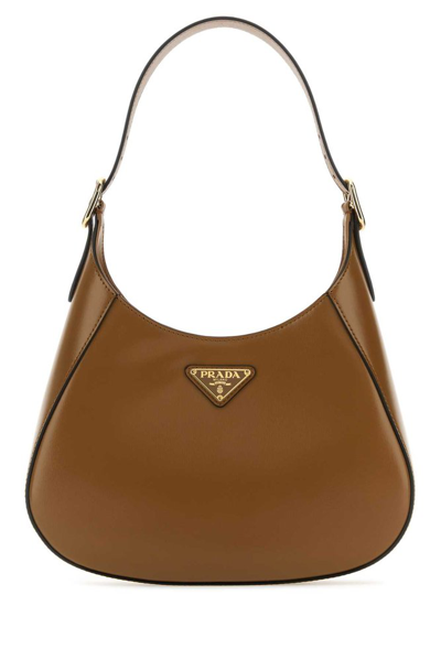 Shop Prada Logo Plaque Zip In Brown