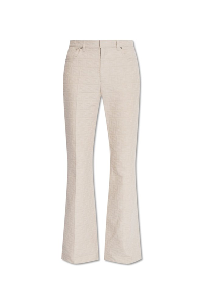 Shop Fendi Allover Monogrammed Flared Trousers In White
