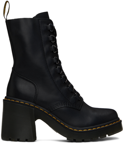 Shop Dr. Martens' Black Chesney Leather Flared Heel Boots In Black Sendal