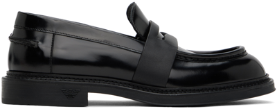 Shop Emporio Armani Black Brushed Leather Loafers