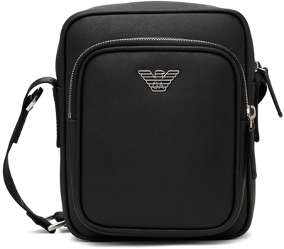 Shop Emporio Armani Black Logo Plaque Messenger Bag