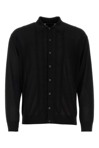 Shop Prada Collared Buttoned Cardigan In Black