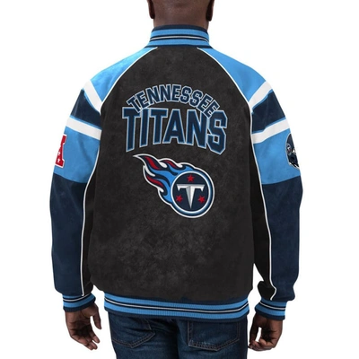 Shop G-iii Sports By Carl Banks Black Tennessee Titans Faux Suede Raglan Full-zip Varsity Jacket