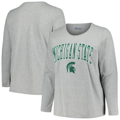 Shop Profile Heather Gray Michigan State Spartans Plus Size Arch Over Logo Scoop Neck Long Sleeve T-shirt