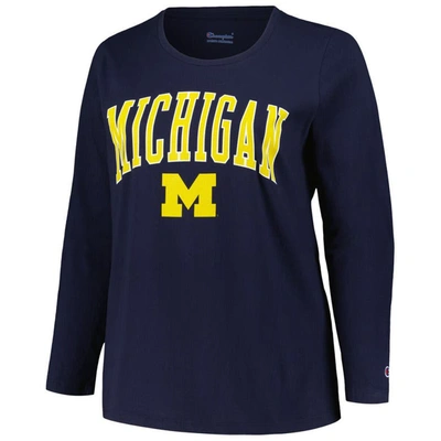 Shop Profile Navy Michigan Wolverines Plus Size Arch Over Logo Scoop Neck Long Sleeve T-shirt