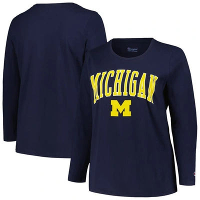 Shop Profile Navy Michigan Wolverines Plus Size Arch Over Logo Scoop Neck Long Sleeve T-shirt