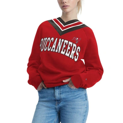Shop Tommy Hilfiger Red Tampa Bay Buccaneers Heidi V-neck Pullover Sweatshirt