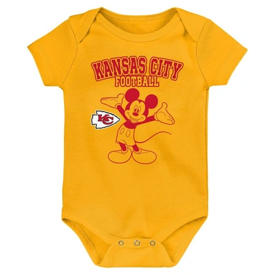 Shop Outerstuff Newborn & Infant Red/gold/gray Kansas City Chiefs Three-piece Disney Game Time Bodysuit Set