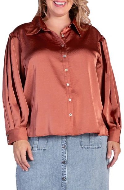 Shop S And P Zeal Sateen Button-up Blouse In Rust