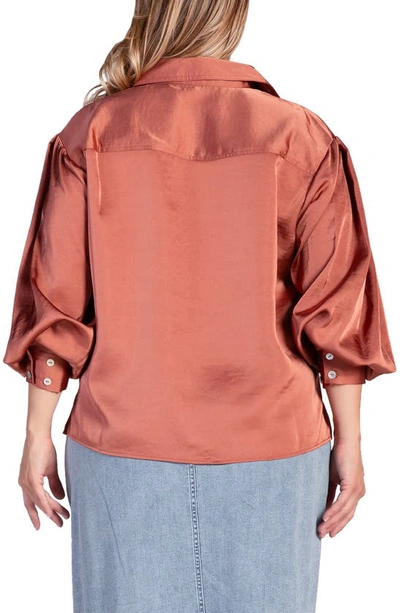 Shop S And P Zeal Sateen Button-up Blouse In Rust