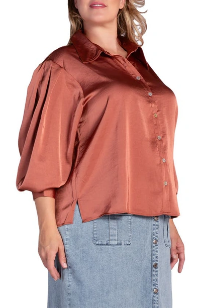 Shop S And P Zeal Sateen Button-up Blouse In Rust