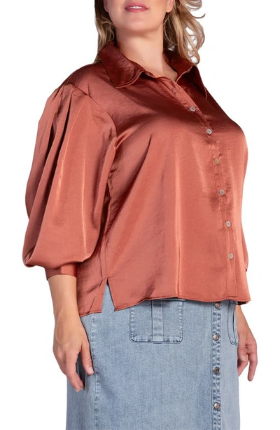 S And P Zeal Sateen Button-up Blouse In Rust