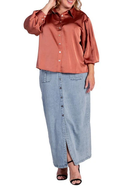 Shop S And P Standards & Practices Zeal Sateen Button-up Blouse In Rust