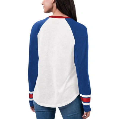 Shop G-iii 4her By Carl Banks White/royal New York Giants Top Team Raglan V-neck Long Sleeve T-shirt
