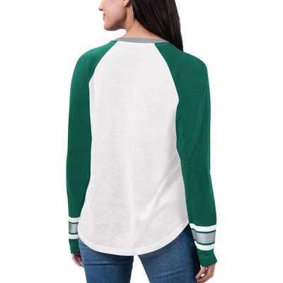 Shop G-iii 4her By Carl Banks White/green New York Jets Top Team Raglan V-neck Long Sleeve T-shirt