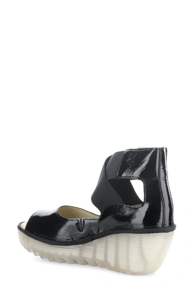 Shop Fly London Yefi Platform Wedge Sandal In Black Luxor