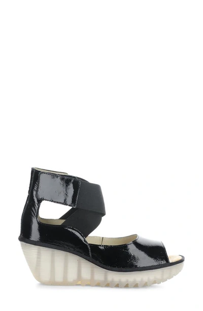 Shop Fly London Yefi Platform Wedge Sandal In Black Luxor