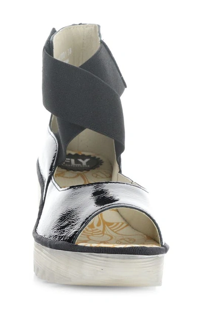 Shop Fly London Yefi Platform Wedge Sandal In Black Luxor