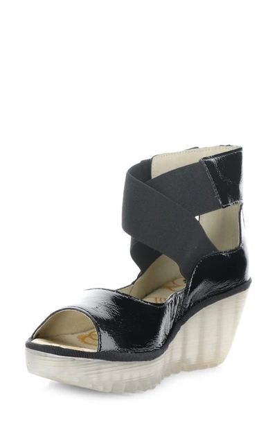 Shop Fly London Yefi Platform Wedge Sandal In Black Luxor