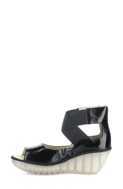 Shop Fly London Yefi Platform Wedge Sandal In Black Luxor