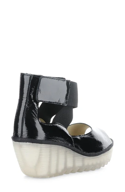 Shop Fly London Yefi Platform Wedge Sandal In Black Luxor