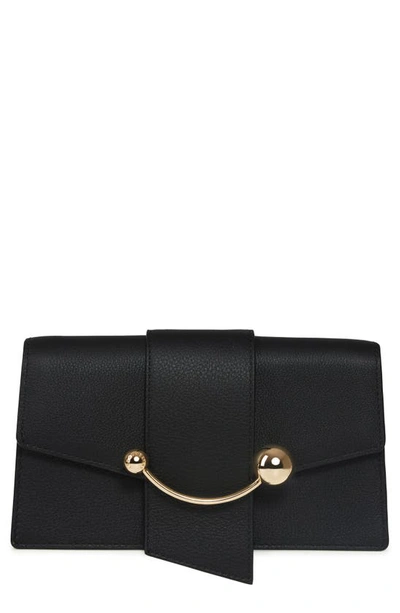 Shop Strathberry Crescent On A Chain Croc Embossed Leather Shoulder Bag In Black