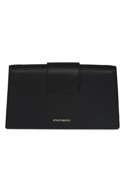Shop Strathberry Crescent On A Chain Croc Embossed Leather Shoulder Bag In Black