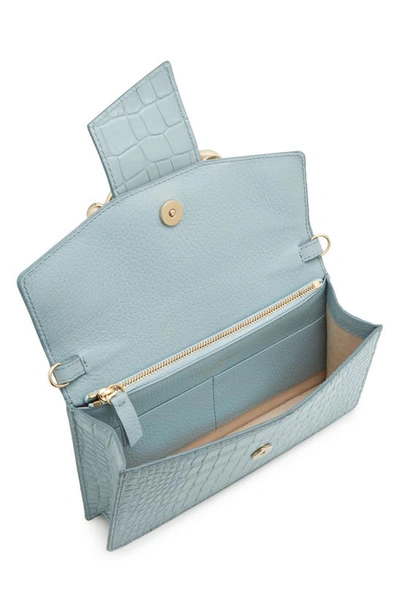 Shop Strathberry Crescent On A Chain Croc Embossed Leather Shoulder Bag In Duck Egg Blue