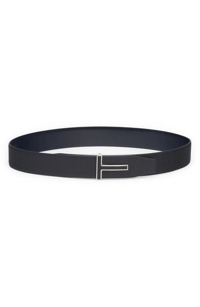 Shop Tom Ford Reversible Logo Leather Belt In Black