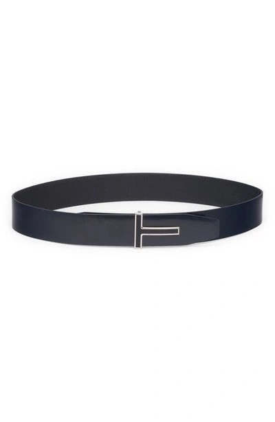 Shop Tom Ford Reversible Logo Leather Belt In Black