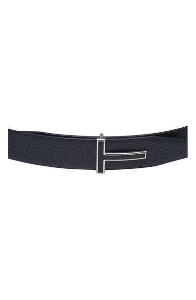 Shop Tom Ford Reversible Logo Leather Belt In Black