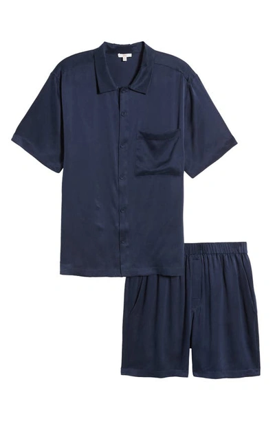 Lunya Washable Silk Button-up Short Pajamas In Deep Blue
