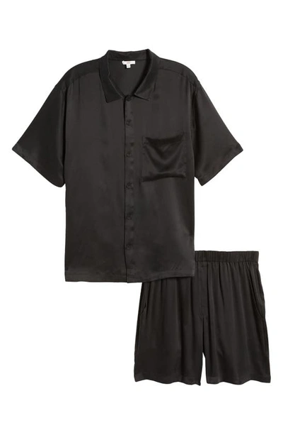 Shop Lunya Washable Silk Button-up Short Pajamas In Immersed Black